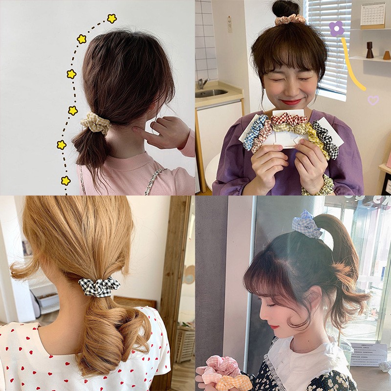 百搭格子发绳组合气质梨学院~ 英国少女风大肠发圈头绳日韩发饰详情1