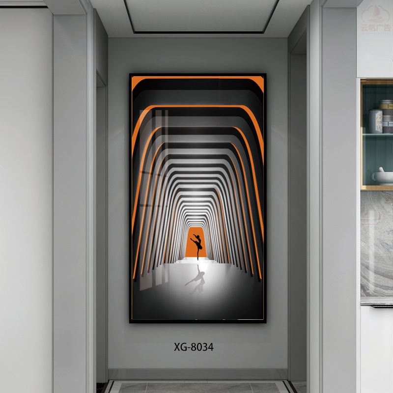 入户玄关装饰画轻奢后现代挂画大幅竖版样版房客厅走廊过道壁画