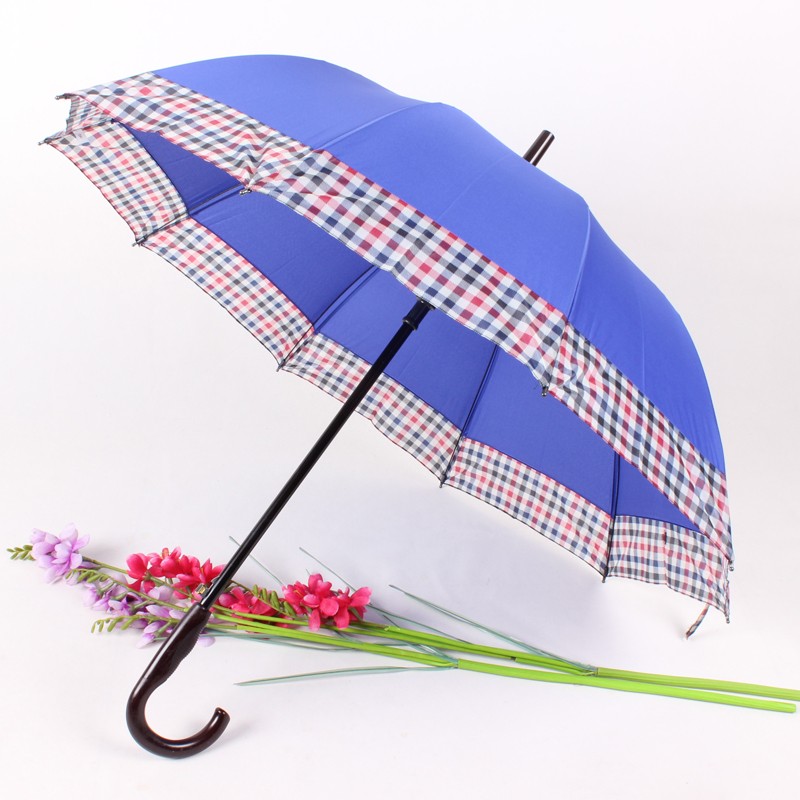 The checkered edge umbrella, the large-sized automatic long-handled umbrella, the best-selling export product, the universal straight-handled umbrella for women detail image 2