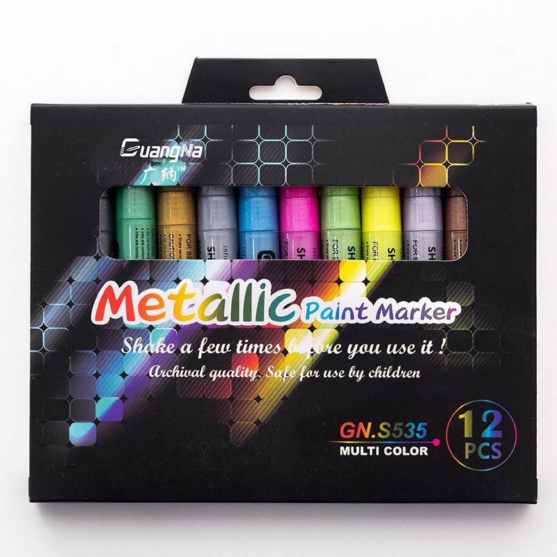 Guangna Water-based marker Pen S535 Album DIY Super Cool Black Card Doodle Pen 12-color drawing pen Item Picture