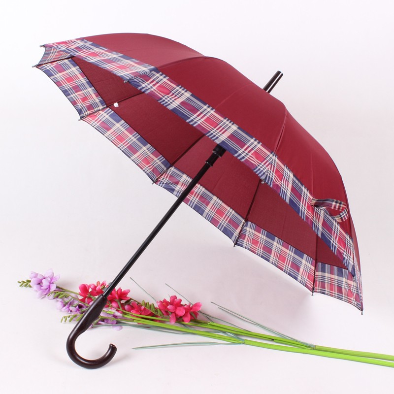 The checkered edge umbrella, the large-sized automatic long-handled umbrella, the best-selling export product, the universal straight-handled umbrella for women detail image 1