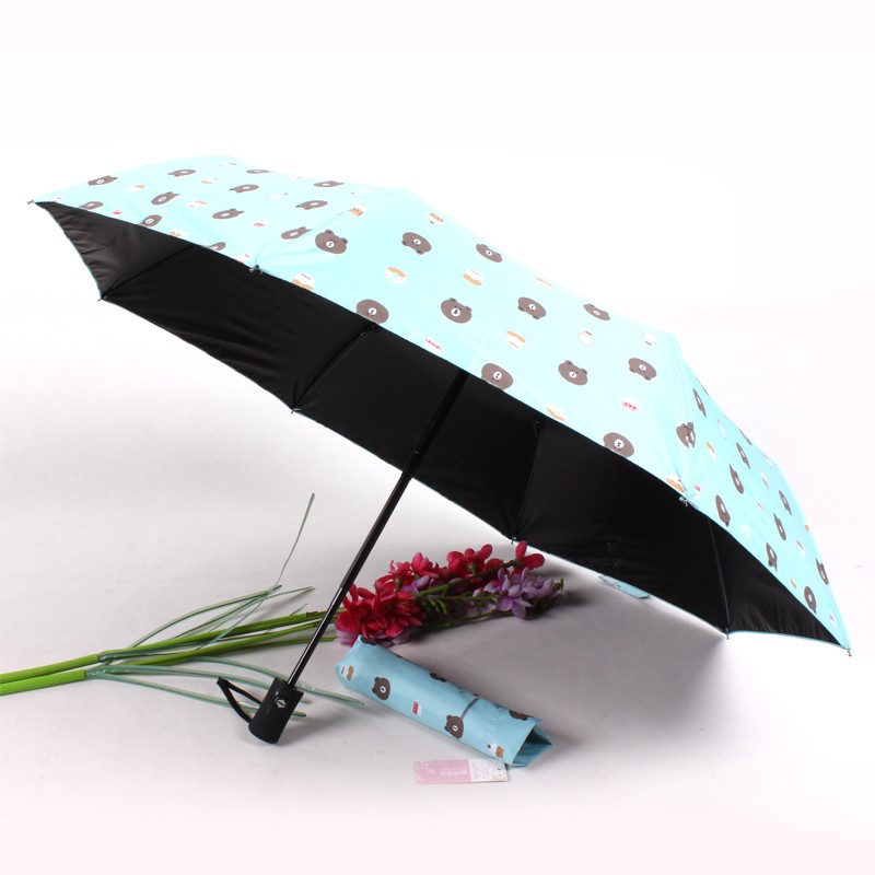 Little Bear Fully automatic eight-bone three-fold umbrella, black rubber sunshade and sun protection umbrella, cute Little Bear umbrella customization detail image 2