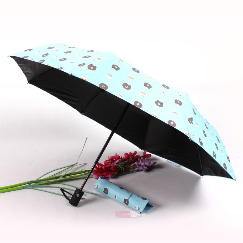 Little Bear Fully automatic eight-bone three-fold umbrella, black rubber sunshade and sun protection umbrella, cute Little Bear umbrella customization Specification image