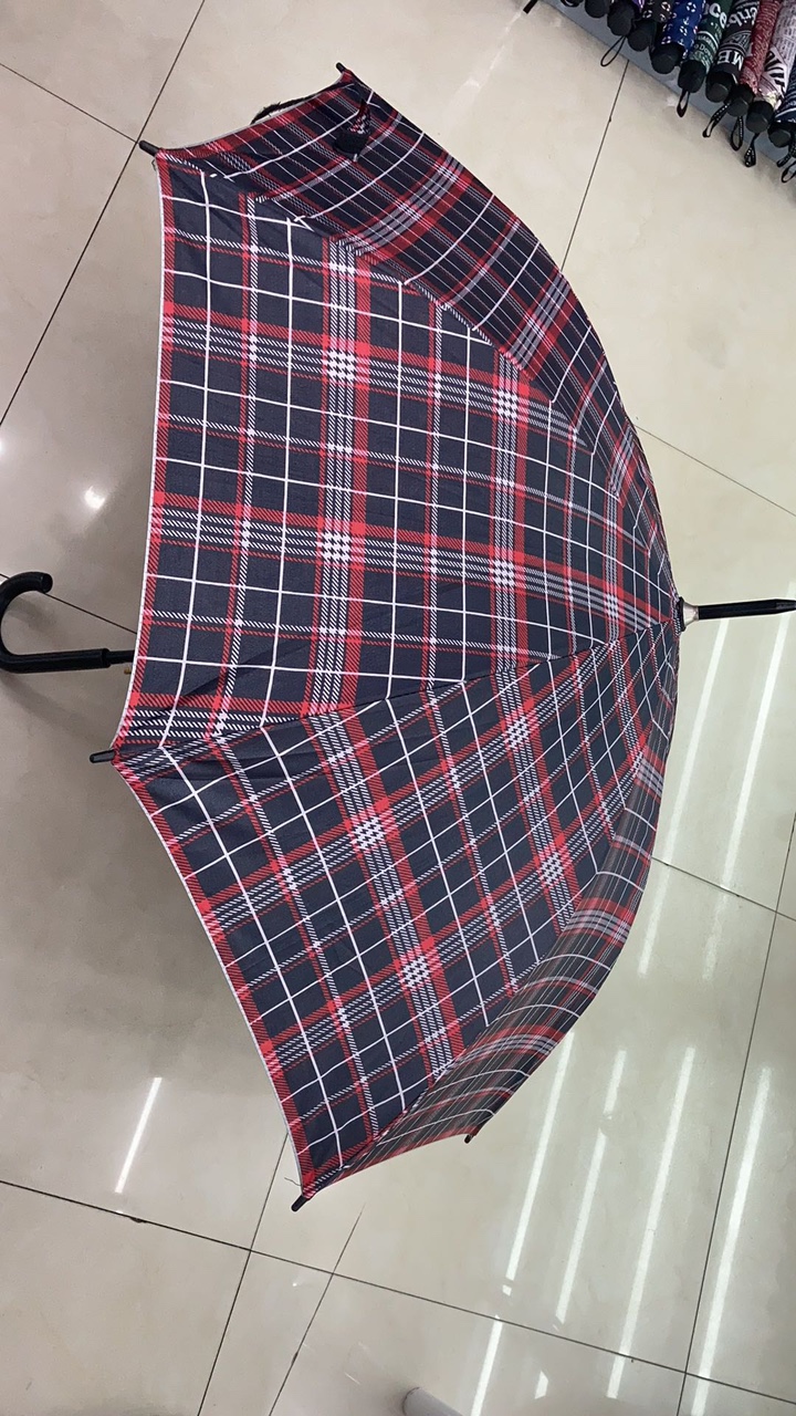 60公分双骨银胶格子自动伞