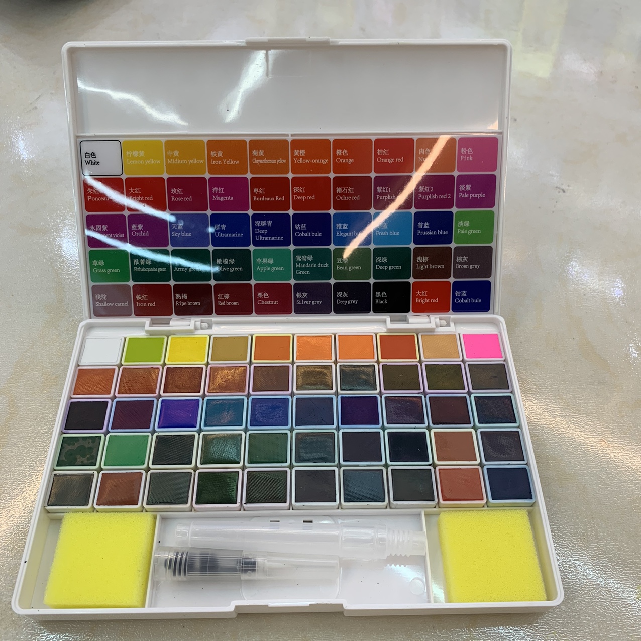 伦启画材办公文化绘图48色固体水彩美术颜料