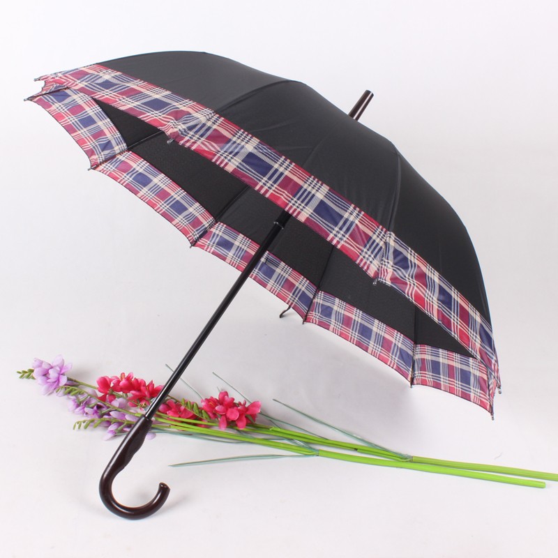 The checkered edge umbrella, the large-sized automatic long-handled umbrella, the best-selling export product, the universal straight-handled umbrella for women detail image 5