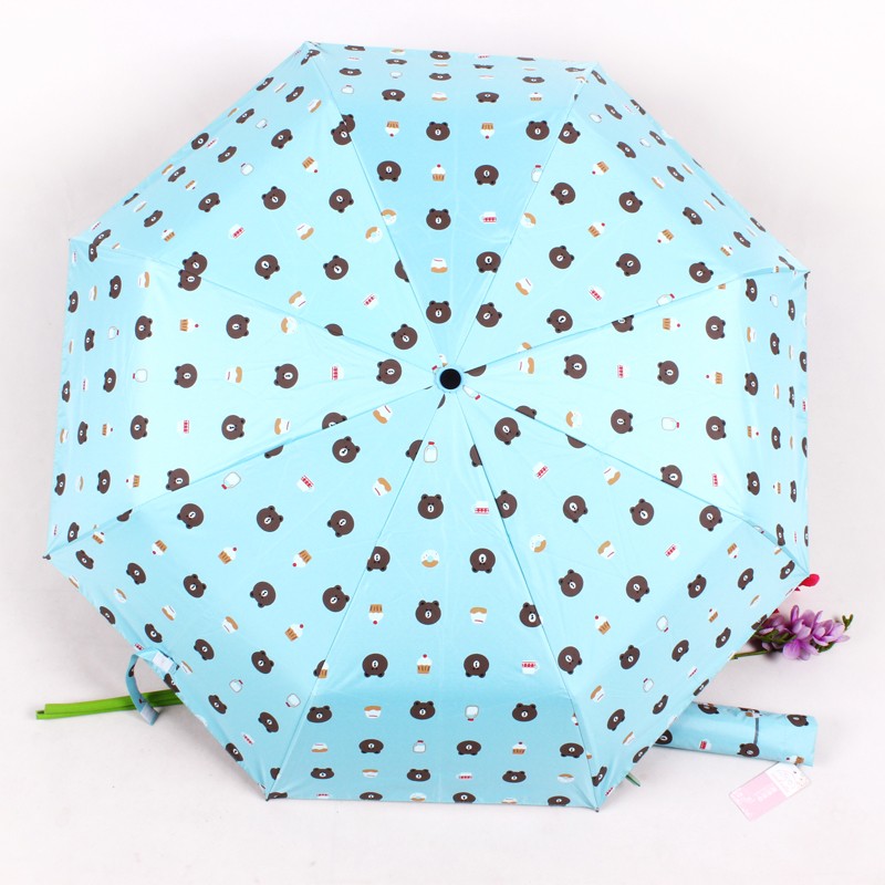 Little Bear Fully automatic eight-bone three-fold umbrella, black rubber sunshade and sun protection umbrella, cute Little Bear umbrella customization detail image 8