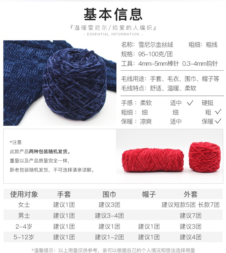 Chenille velvet woolen men's and women's knitted scarves, diy sweaters, crochet hooks, slippers, thick thread detail image 2