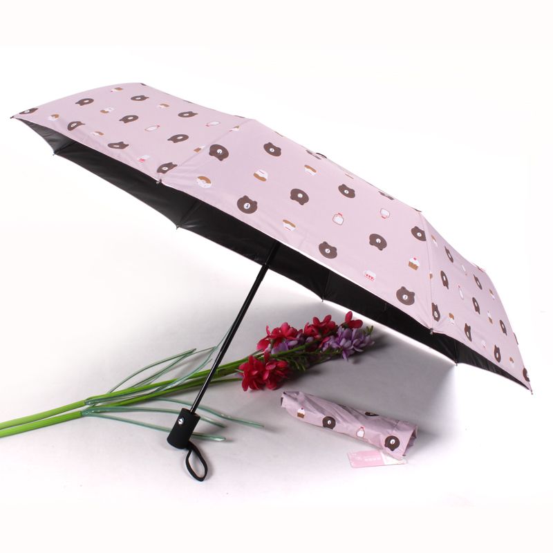 Little Bear Fully automatic eight-bone three-fold umbrella, black rubber sunshade and sun protection umbrella, cute Little Bear umbrella customization details Picture