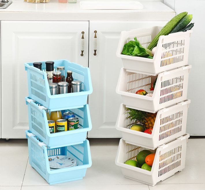 Kitchen storage rack Kitchen supplies Fruit and vegetable storage basket Plastic storage basket Food storage rack