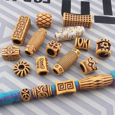Reggae dreadlock jewelry beads, African dreadlock decoration, large-hole wood-like plastic beads, large-hole beads details Picture
