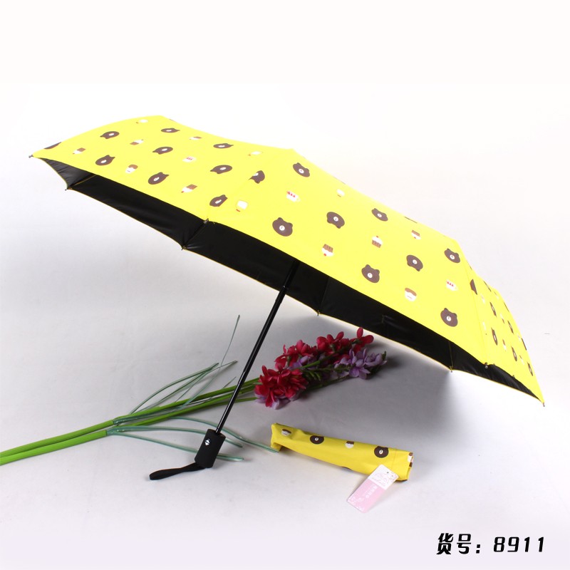 Little Bear Fully automatic eight-bone three-fold umbrella, black rubber sunshade and sun protection umbrella, cute Little Bear umbrella customization detail image 6