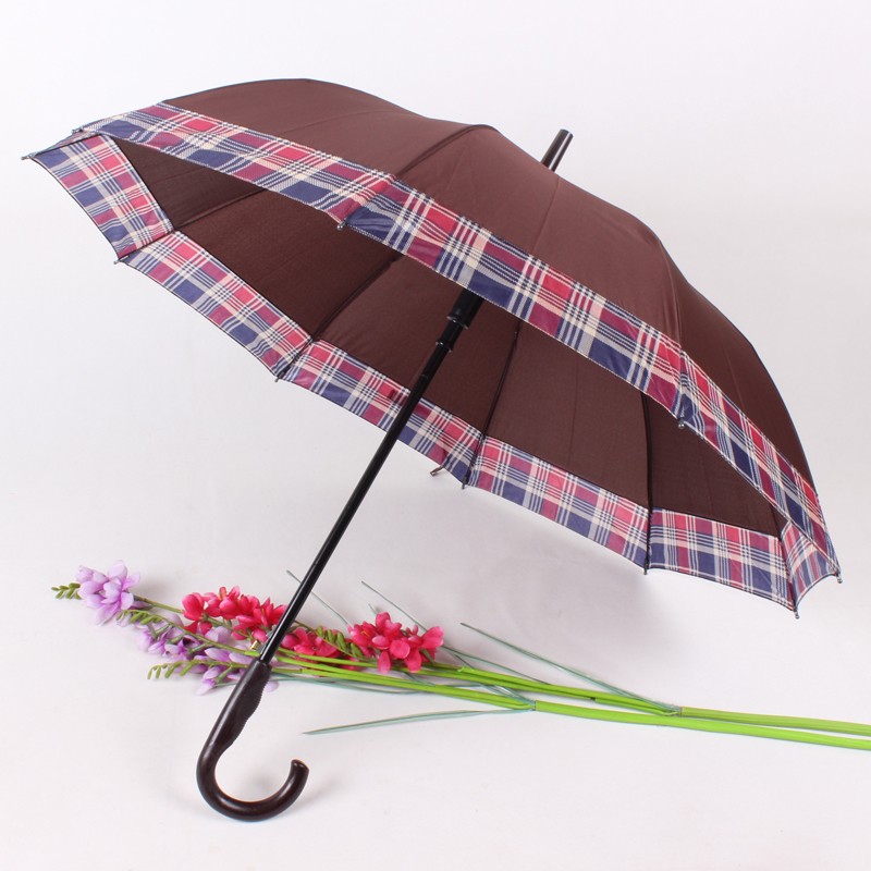 The checkered edge umbrella, the large-sized automatic long-handled umbrella, the best-selling export product, the universal straight-handled umbrella for women detail image 3