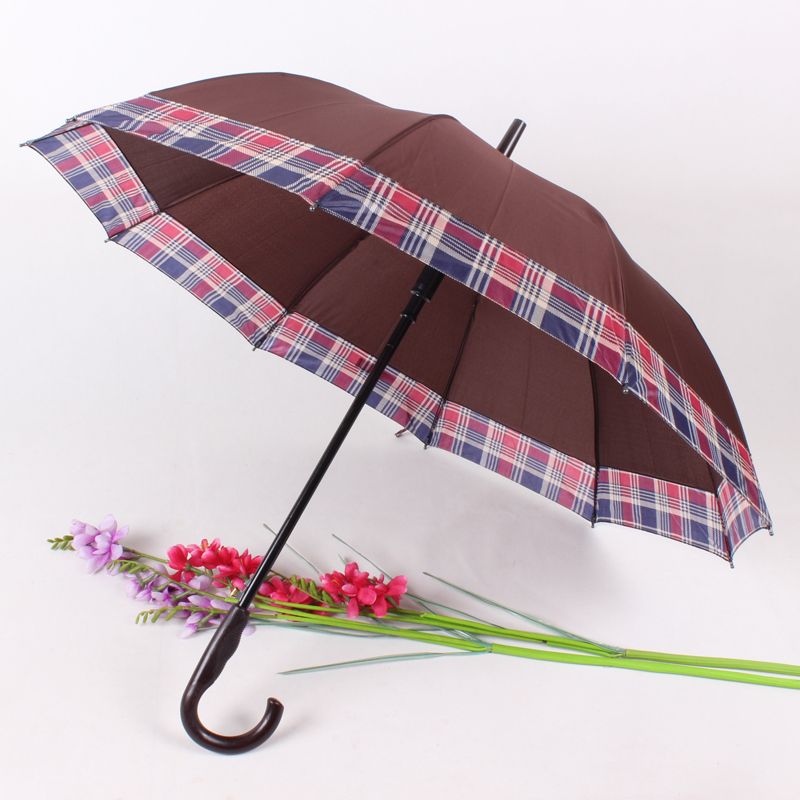 The checkered edge umbrella, the large-sized automatic long-handled umbrella, the best-selling export product, the universal straight-handled umbrella for women