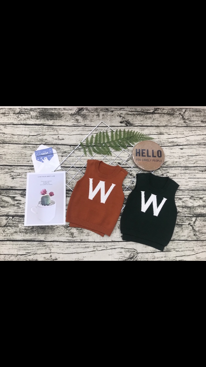 Children's sweater new autumn winter knitwear Korean version of men and girls English letter W design trend knitted vest thumbnail