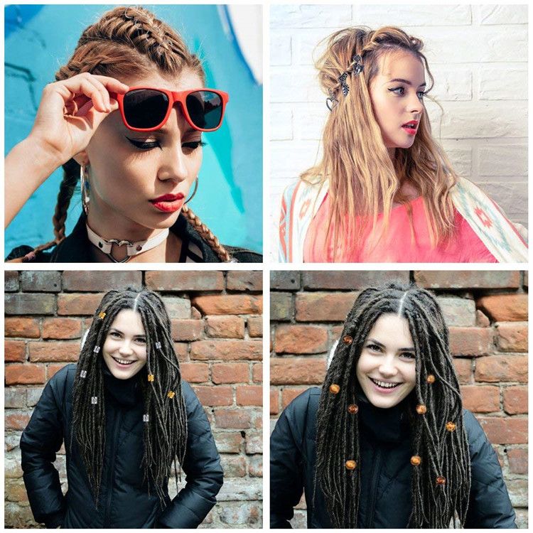 The new wig with dreadlocks features a large hole printed flower and wood bead silver pendant and a hollowed-out flower tube Application Scenario