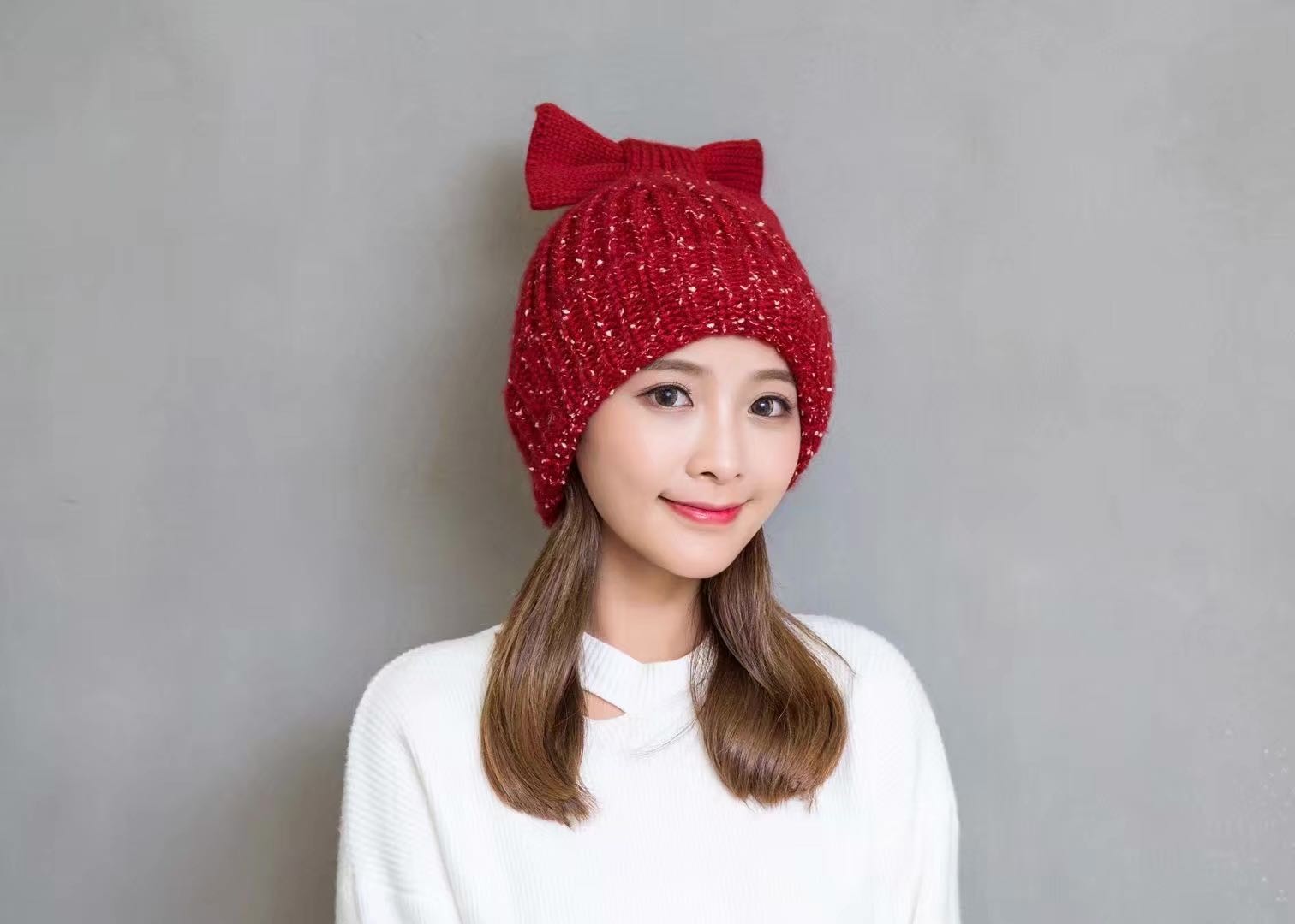 New Fall/Winter 2020 Cute Thick Warm Wool Big Bow Hat Application Scenario