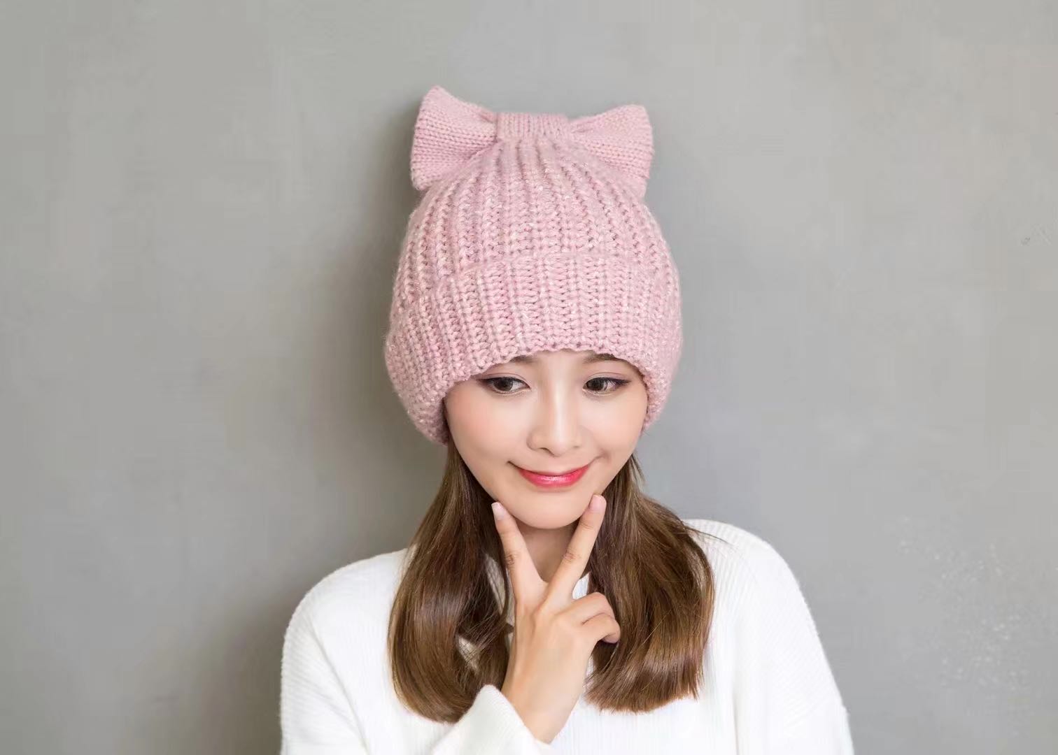 New Fall/Winter 2020 Cute Thick Warm Wool Big Bow Hat details Picture