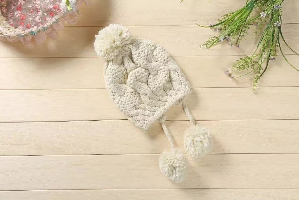Hat Women's Korean Version Of Autumn/Winter Warm Knitted Knitted Woolen Hat Cute Ear Cap With Beige Specification drawing