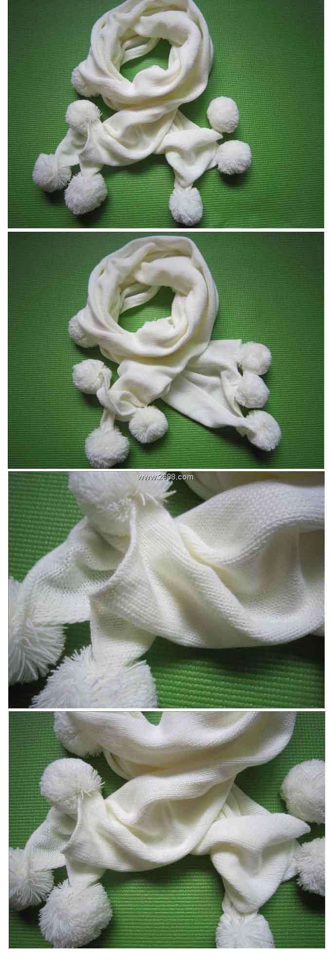 Scarf Female Autumn And Winter Korean Version Of The Tide With A Solid Color Student White Hanging Ball Knitted Wool Net Red Girl Neck details Picture