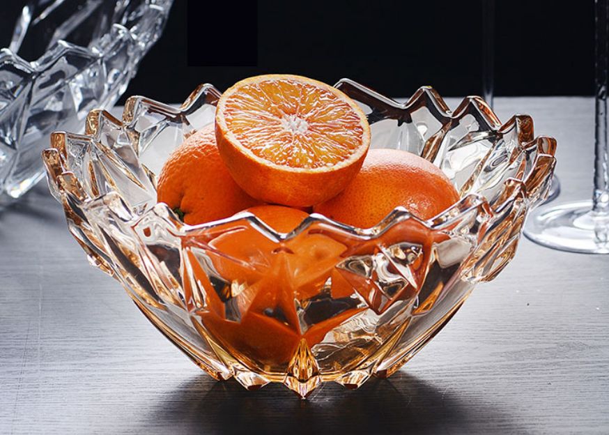 Glass fruit bowl, European golden grey amber