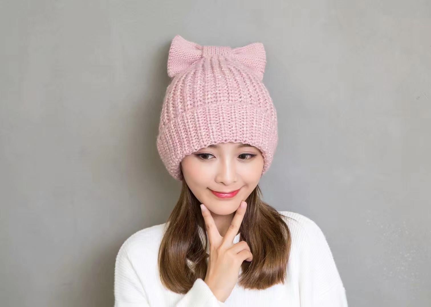 New Fall/Winter 2020 Cute Thick Warm Wool Big Bow Hat Specification drawing