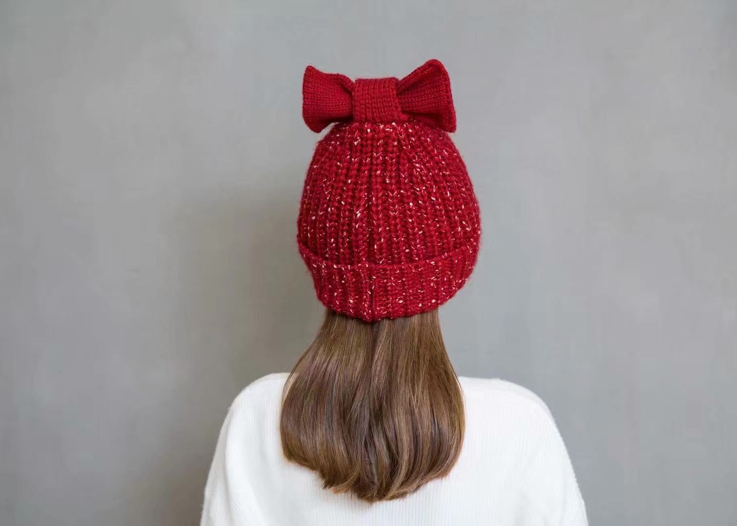 New Fall/Winter 2020 Cute Thick Warm Wool Big Bow Hat Item Picture
