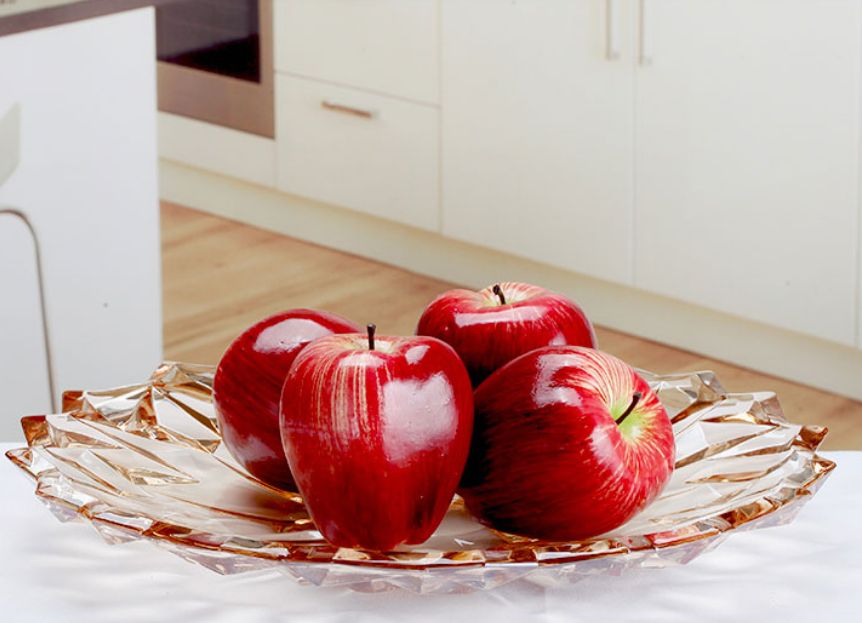 Glass fruit plate, European golden grey amber