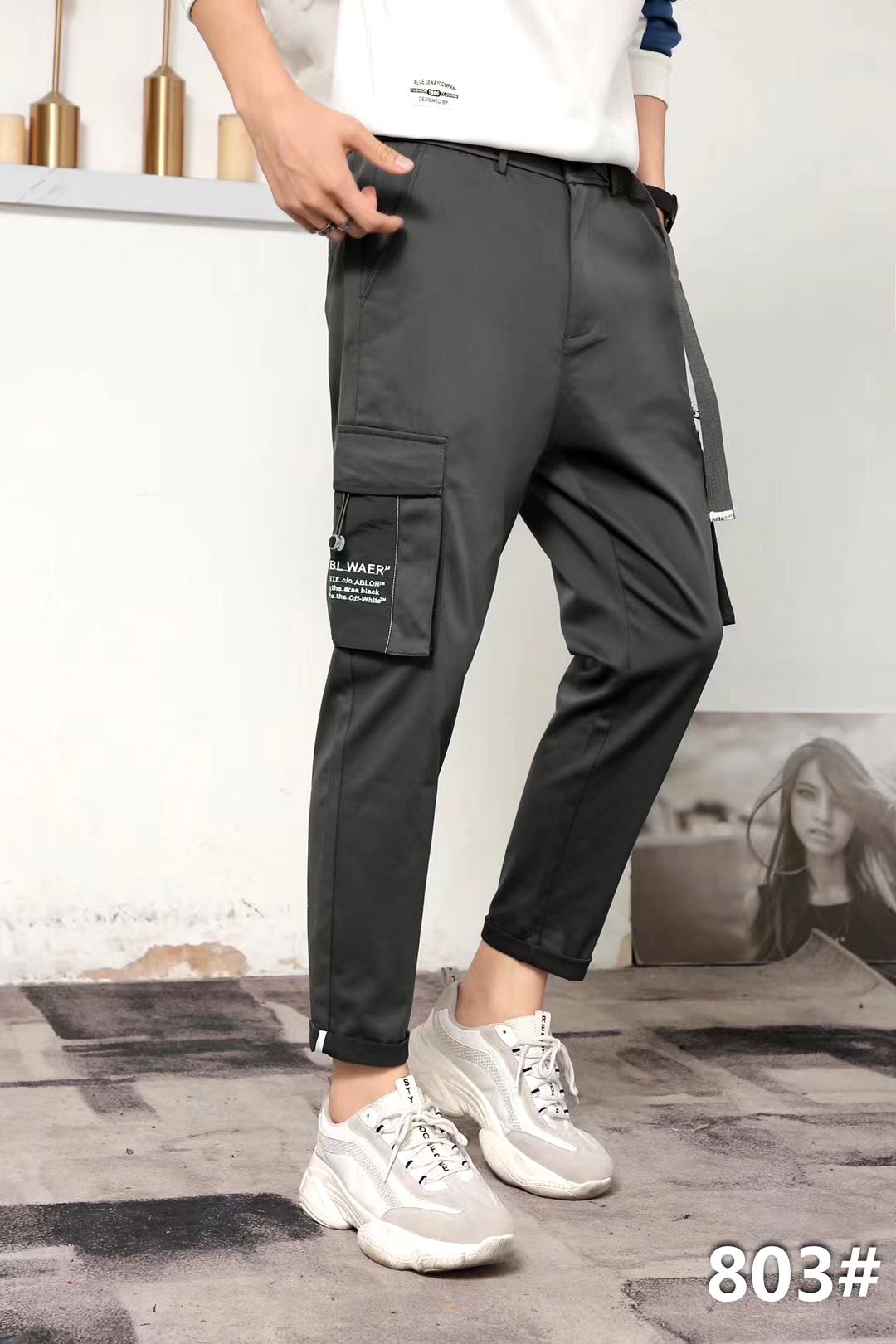 Otoño invierno estilo grueso pantalones de varios bolsillos de algodón cargo pantalones de hombre holgado tamaño grande negocios corte recto al aire libre casual detail image 3