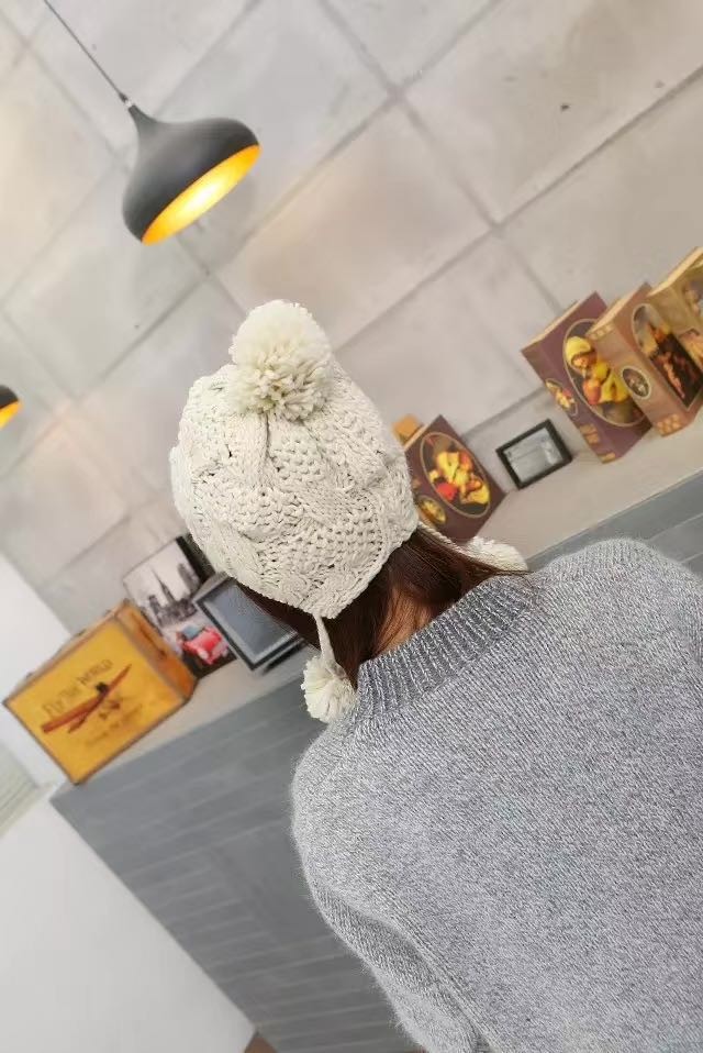 Hat Women's Korean Version Of Autumn/Winter Warm Knitted Knitted Woolen Hat Cute Ear Cap With Beige undefined