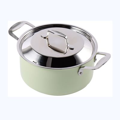 厨房密码 韩国进口厨具 绿色三层不锈钢双柄汤锅24cm图