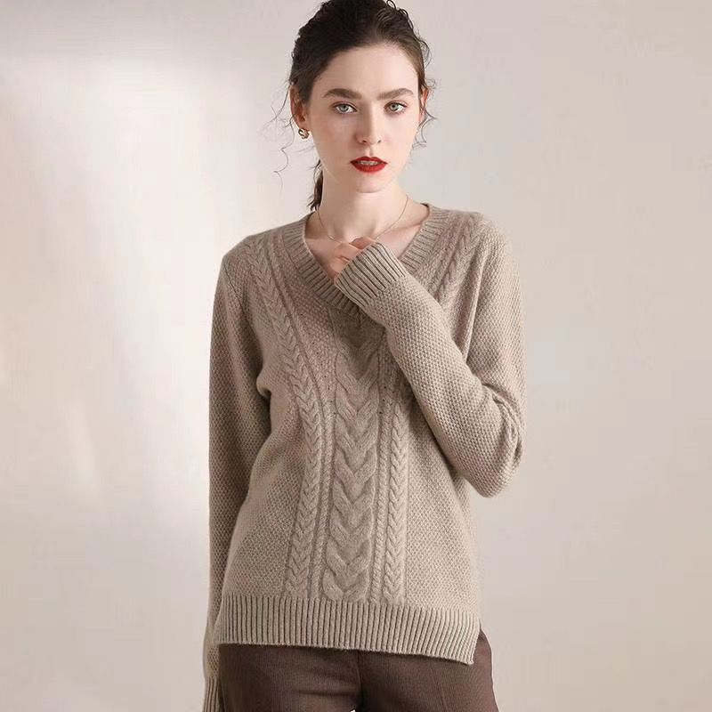 双线加厚100%纯山羊绒秋冬女式新款羊绒衫打底衫产品图