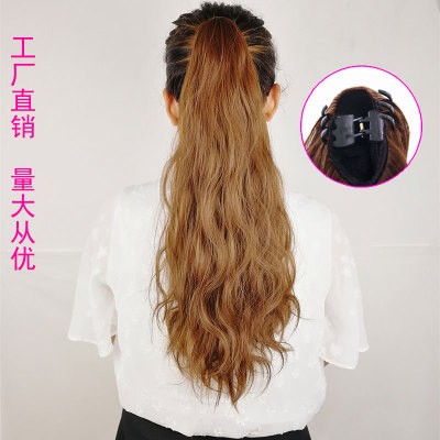 A wig for a woman with a small, corn-trimmed ponytail, a water ripple woolen curly ponytail detail image 2