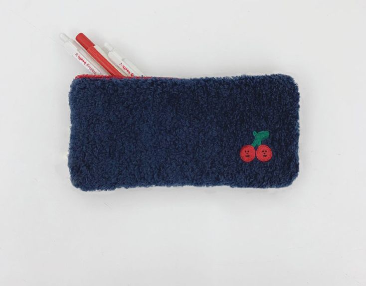 Cute cherry feather pen bag Creative cartoon student stationery bag Learning pen bag