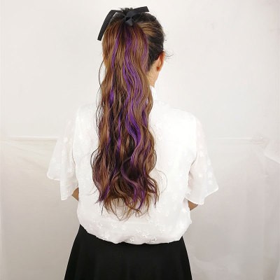 A wig for a woman with a small, corn-trimmed ponytail, a water ripple woolen curly ponytail detail image 5