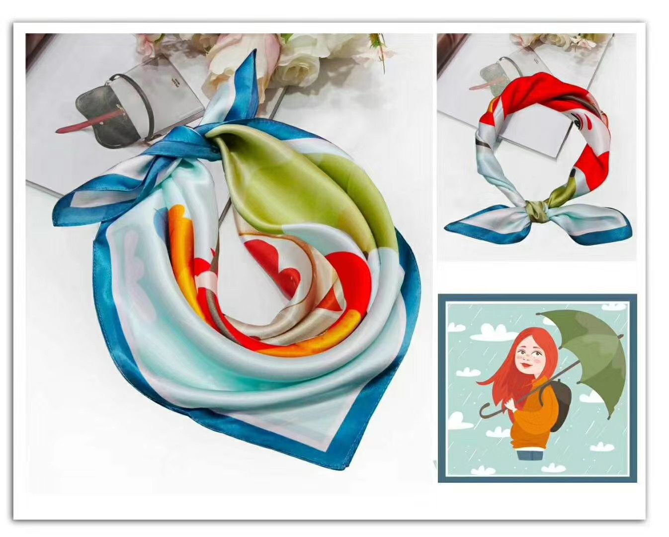 Umbrella girl Silk square shawl Shawl Shawl 19