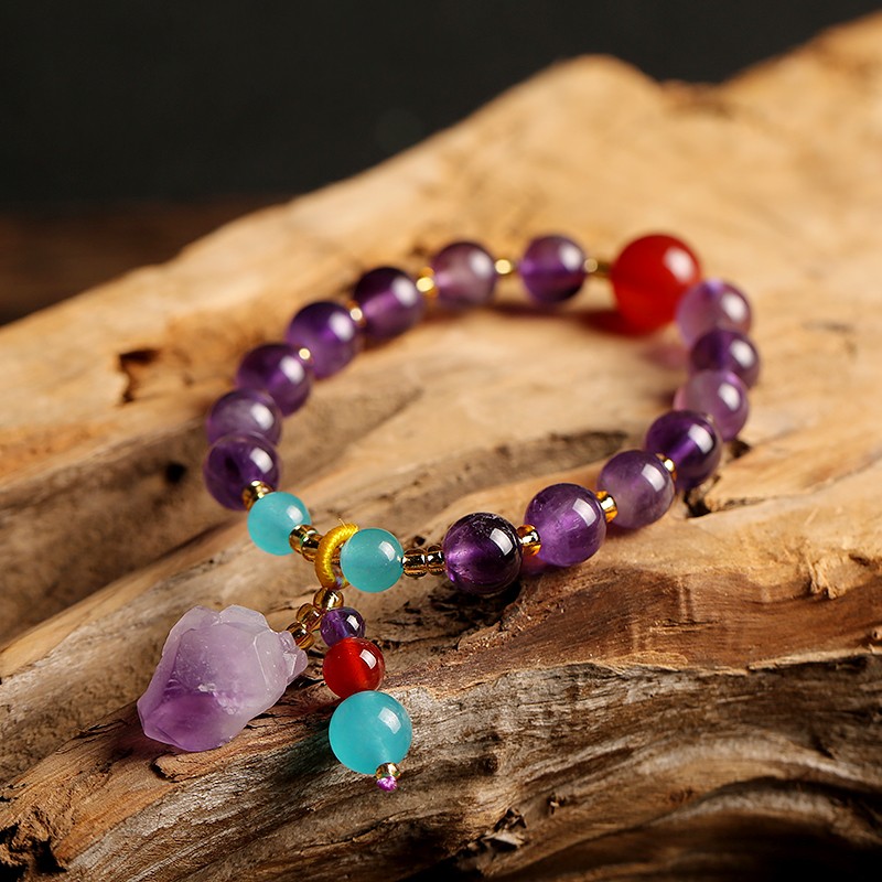 跨境热卖天然薰衣草紫水晶原石手链原矿不规则随形紫晶簇原矿手串详情图5