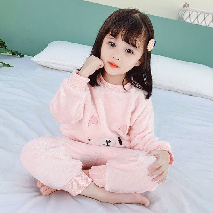 儿童睡衣秋冬珊瑚绒家居服2020新款宝宝加绒加厚套装小孩保暖冬装图