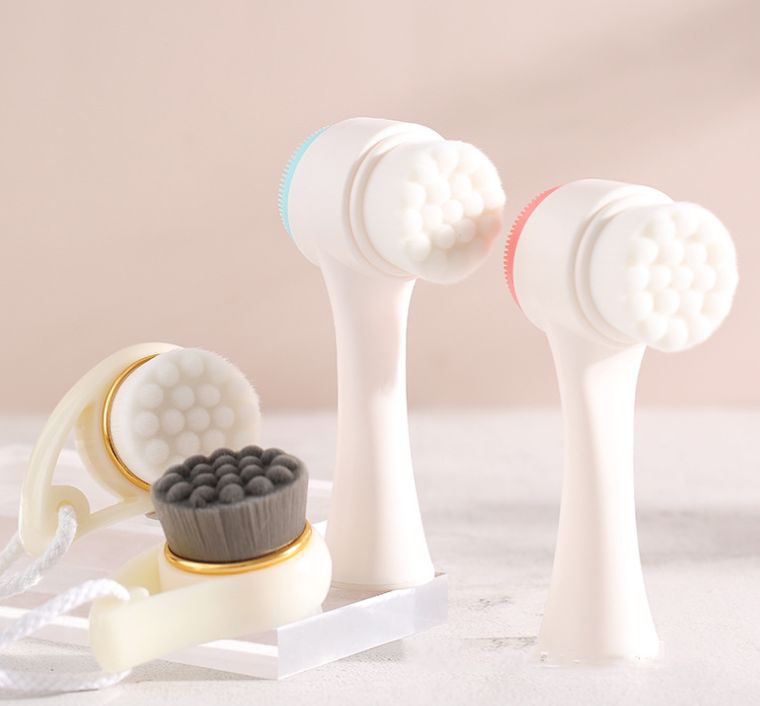 Double head cleansing brush Soft silicone face wash brush to remove blackheads and deep clean pores for women