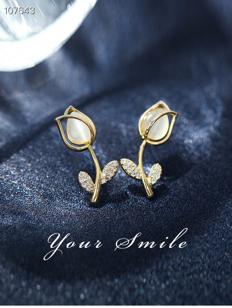 925 Silver Needle Studs 2020 New Female Tulip flower Earrings thumbnail