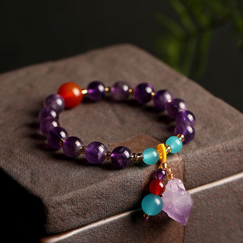 Cross-border best-selling natural lavender amethyst raw stone bracelet, raw ore irregular conical amethyst cluster raw stone bracelet