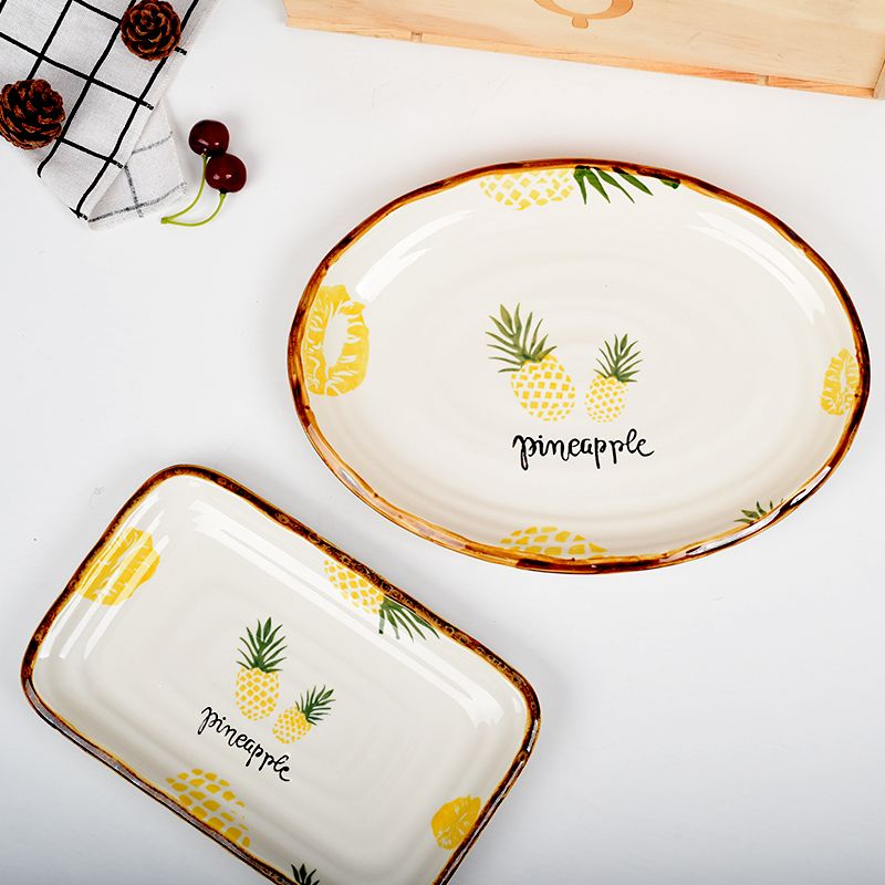 Ceramic dish steamed fish dish simple square dish household creative bone dish dip dish size spoon details Picture