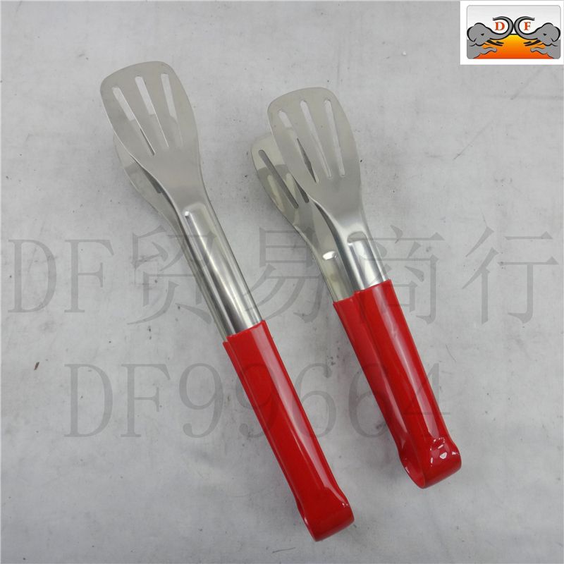 DF99664 Three wire red plastic clip Stainless steel food clip thickened three wire red plastic clip plum clip Home kitchen steak barbecue clip DF TRADING HOUSE