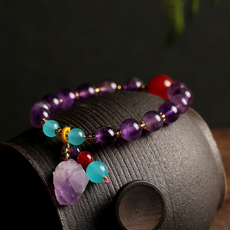 跨境热卖天然薰衣草紫水晶原石手链原矿不规则随形紫晶簇原矿手串详情图4