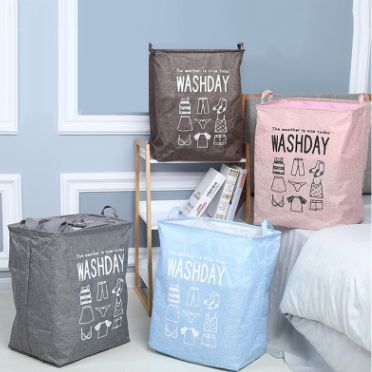 Big cotton linen clothes storage basket Large capacity foldable cloth imitation linen storage basket dirty clothes basket
