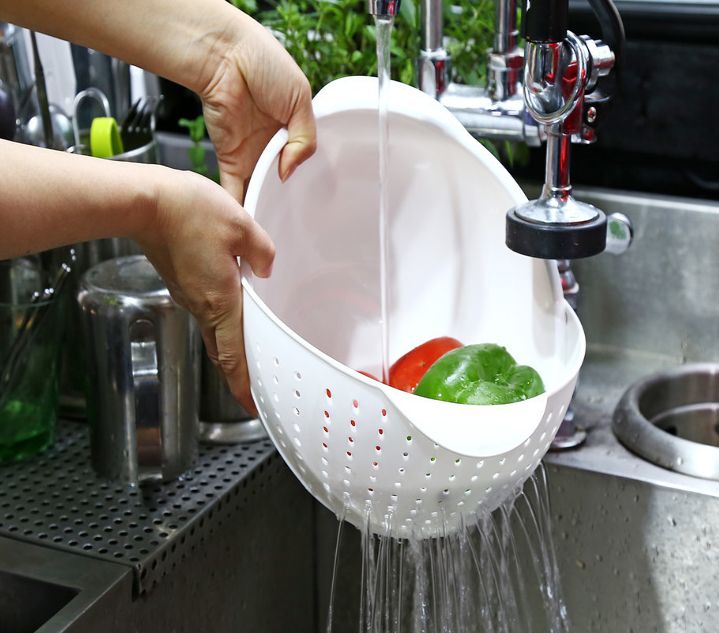 翻盖滤水篮可旋转沥水篮三合一厨房洗水果塑料洗菜盆