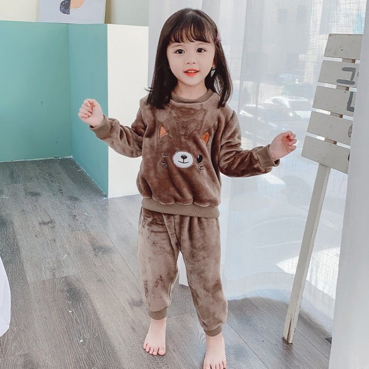 儿童睡衣秋冬珊瑚绒家居服2020新款宝宝加绒加厚套装小孩保暖冬装产品图