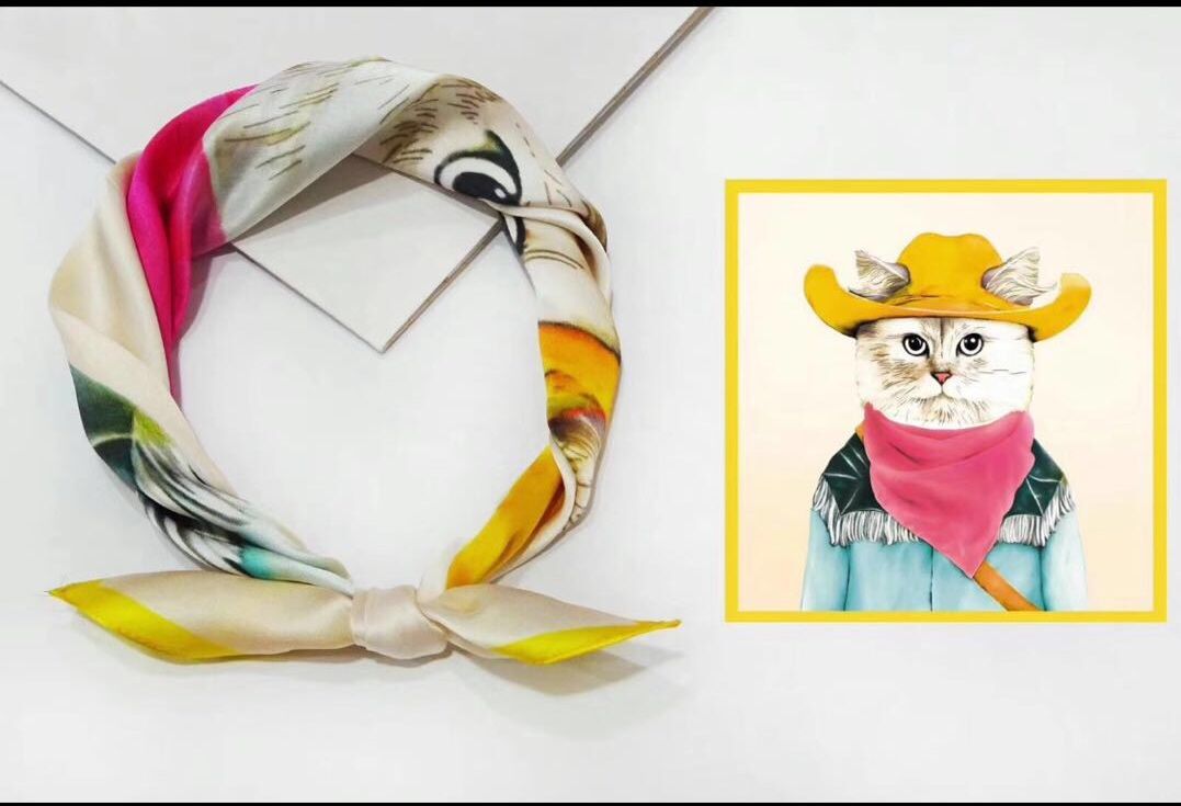 Denim cat silk small square scarf Shawl shawl 2