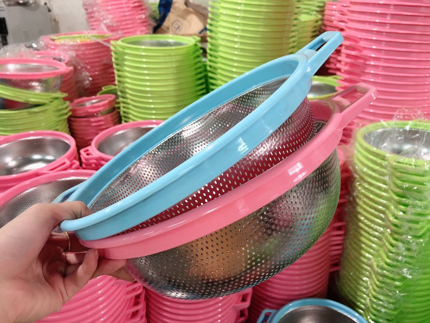 Stainless Steel Rice Sieve, Rice Basket, Color Ear, Color Handle Rice Sieve details Picture