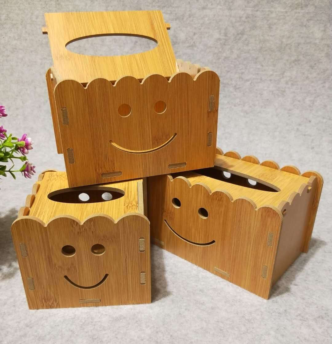 Bamboo and wood Smiling Daisy tissue box, flip-top tissue box details Picture